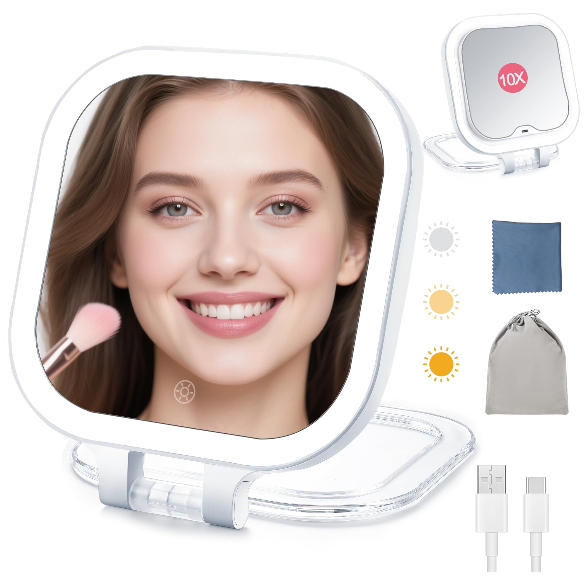 Wayleeos travel makeup mirror with lights shows 10x magnification for precise grooming.