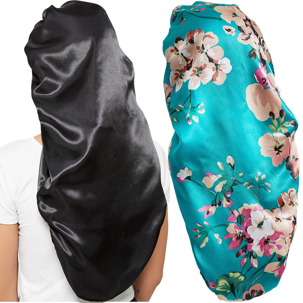 Wbfwbb silk bonnet in black protects hair while sleeping