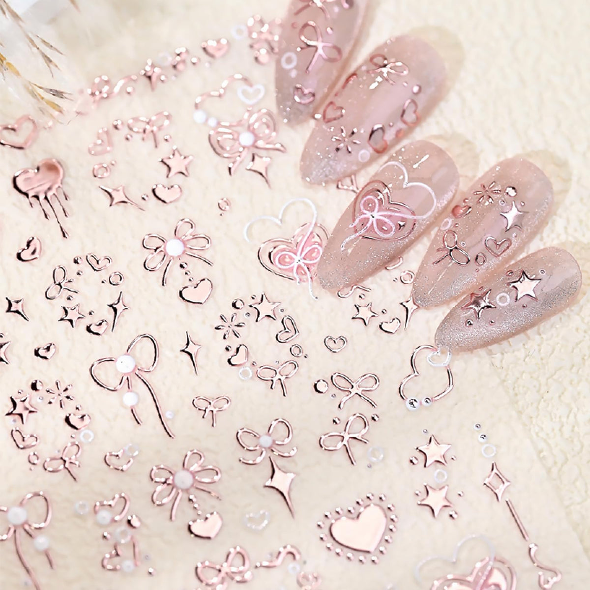 WBRRFJJ San Valentín en relieve 5D: corazones para uñas duraderas