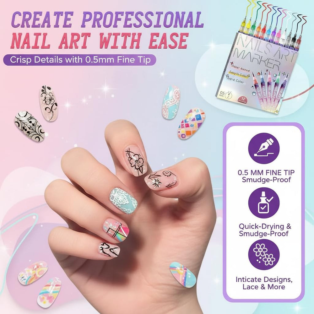 Wcatea quick-dry nail art pens with water-resistant finish.