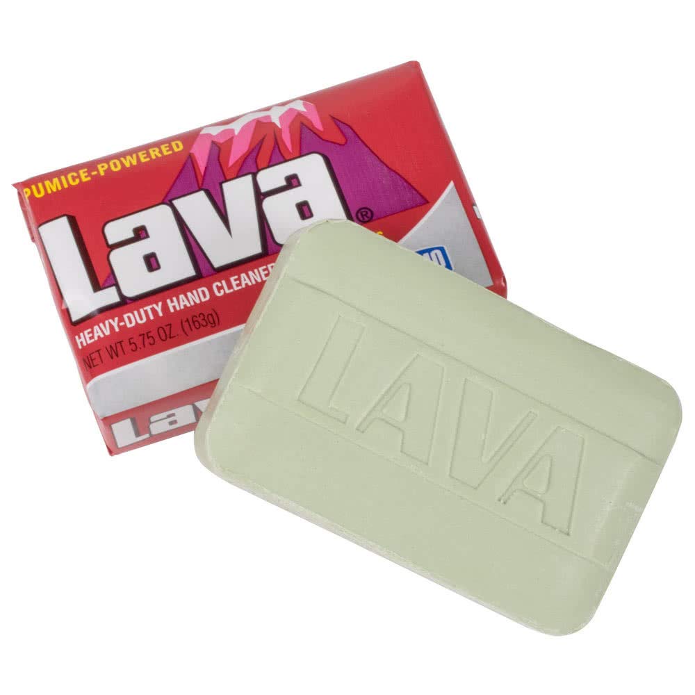 WD-40 Lava Heavy Duty Bar Hand Cleaner with pumice texture for gentle scrubbing.