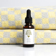 We Love Eyes preservative-free formula label signals gentle lid care.