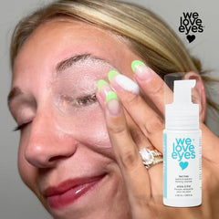 We Love Eyes Tea Tree Foaming Cleanser texture highlights gentle bubbles for sensitive skin