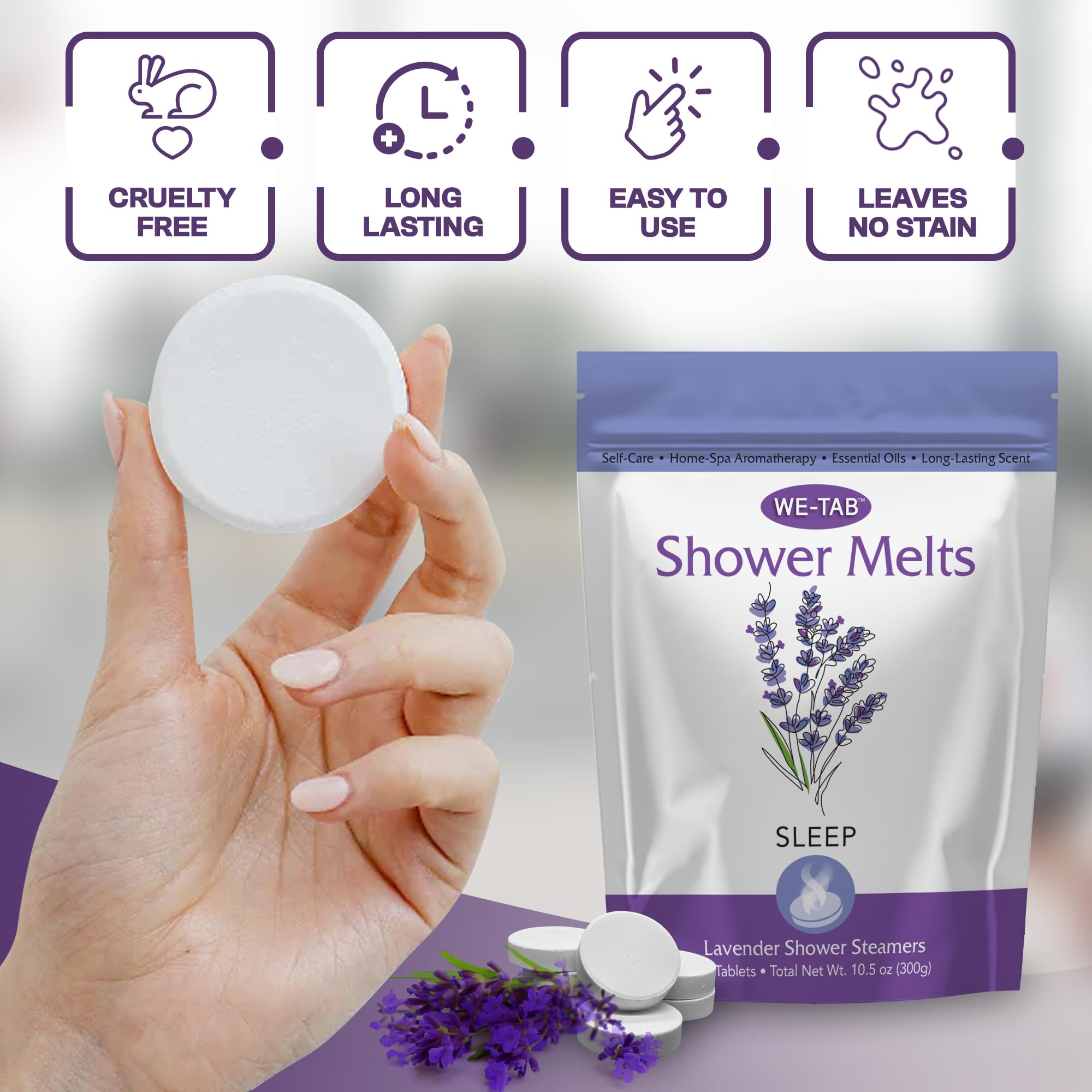 We-Tab pastillas para ducha aceites esenciales puros de lavanda.
