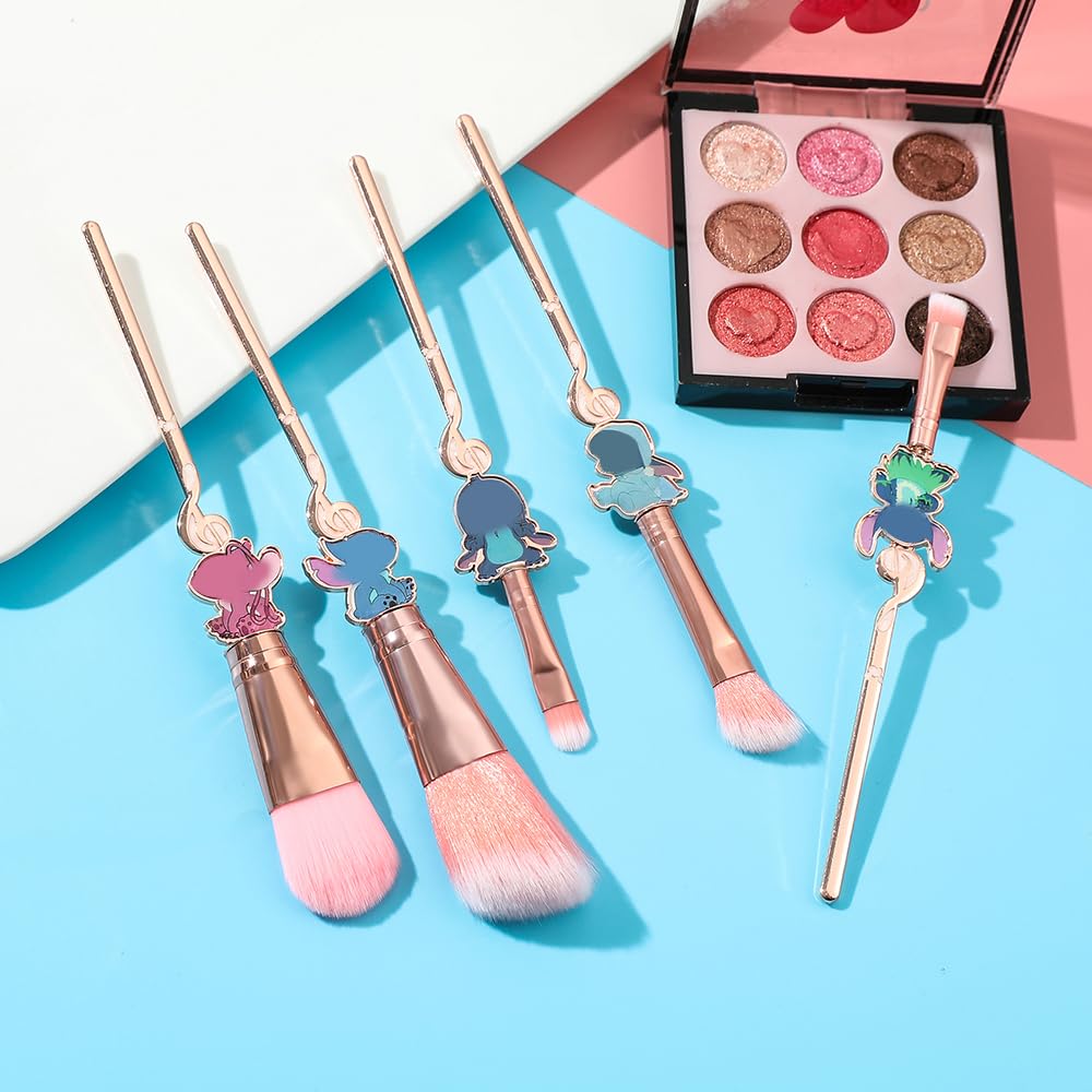 WeChip Cute Cartoon Girl Brush Set displays five unique patterns for playful makeup sessions.