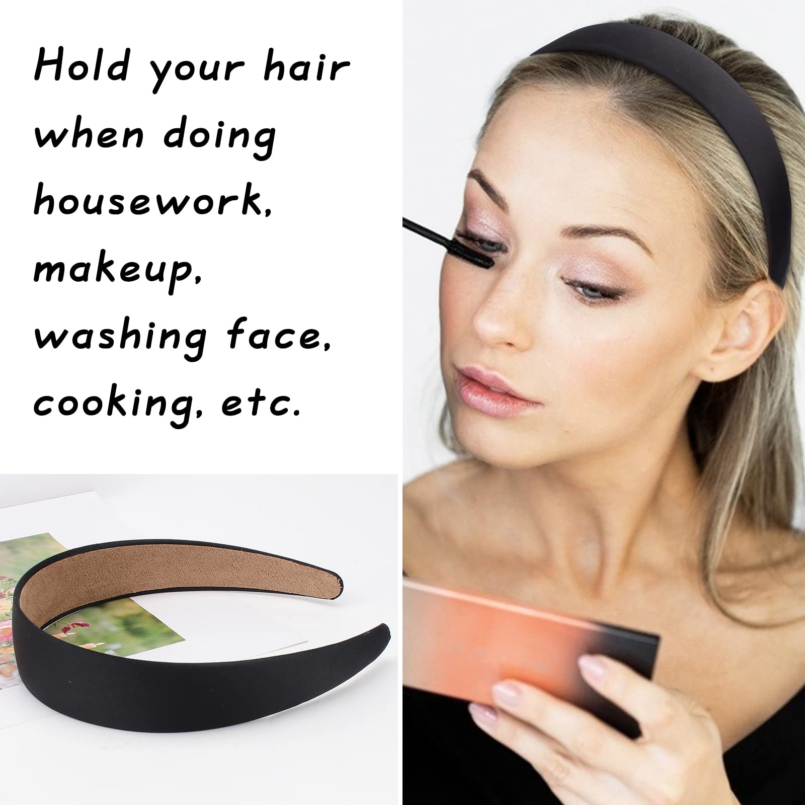 Wecoe satin headband in pink provides soft, gentle support for sensitive scalps.