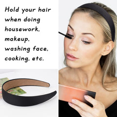 Wecoe satin headband in pink provides soft, gentle support for sensitive scalps.