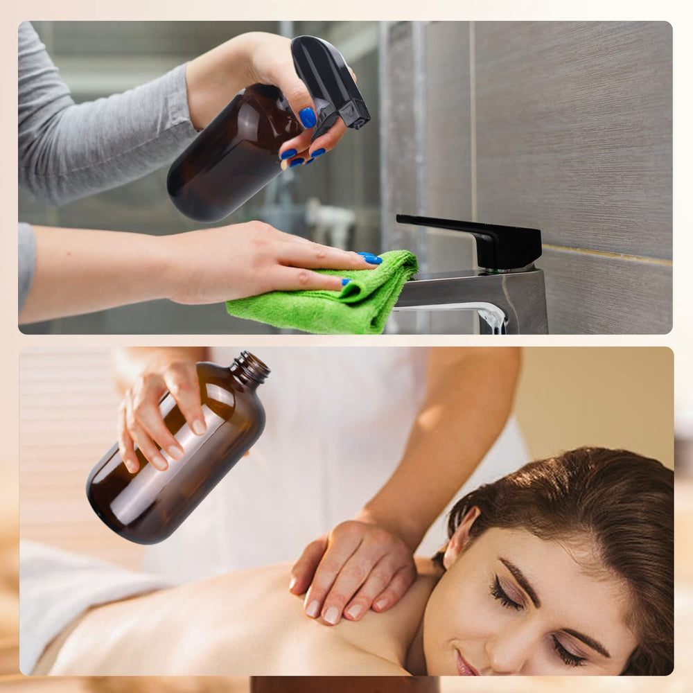 Wedama amber glass bottle with adjustable nozzle for versatile spraying.