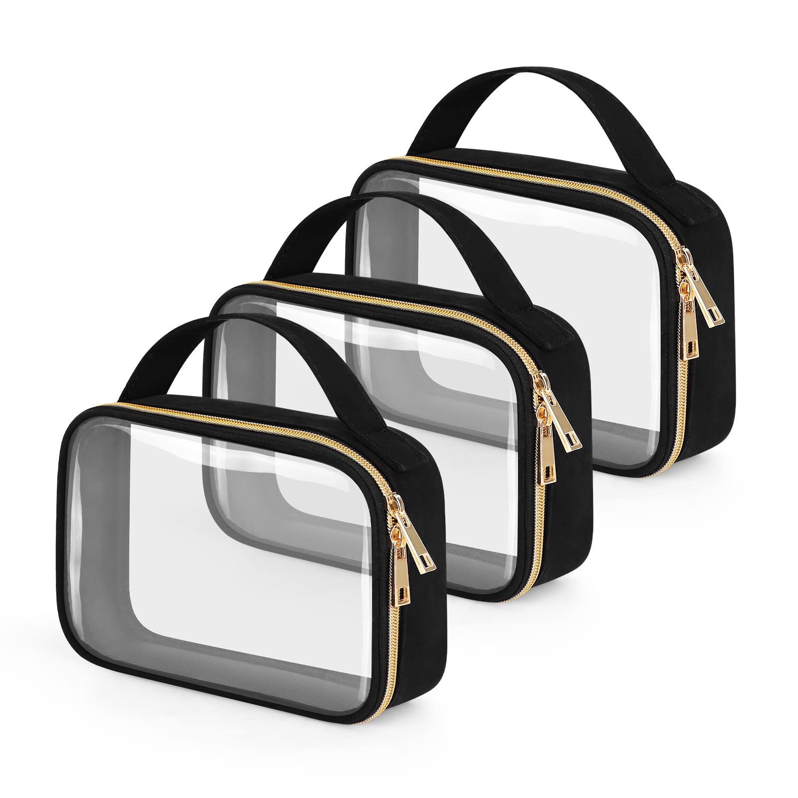 Wedama 3-pack clear toiletry bags with handles for organized travel.