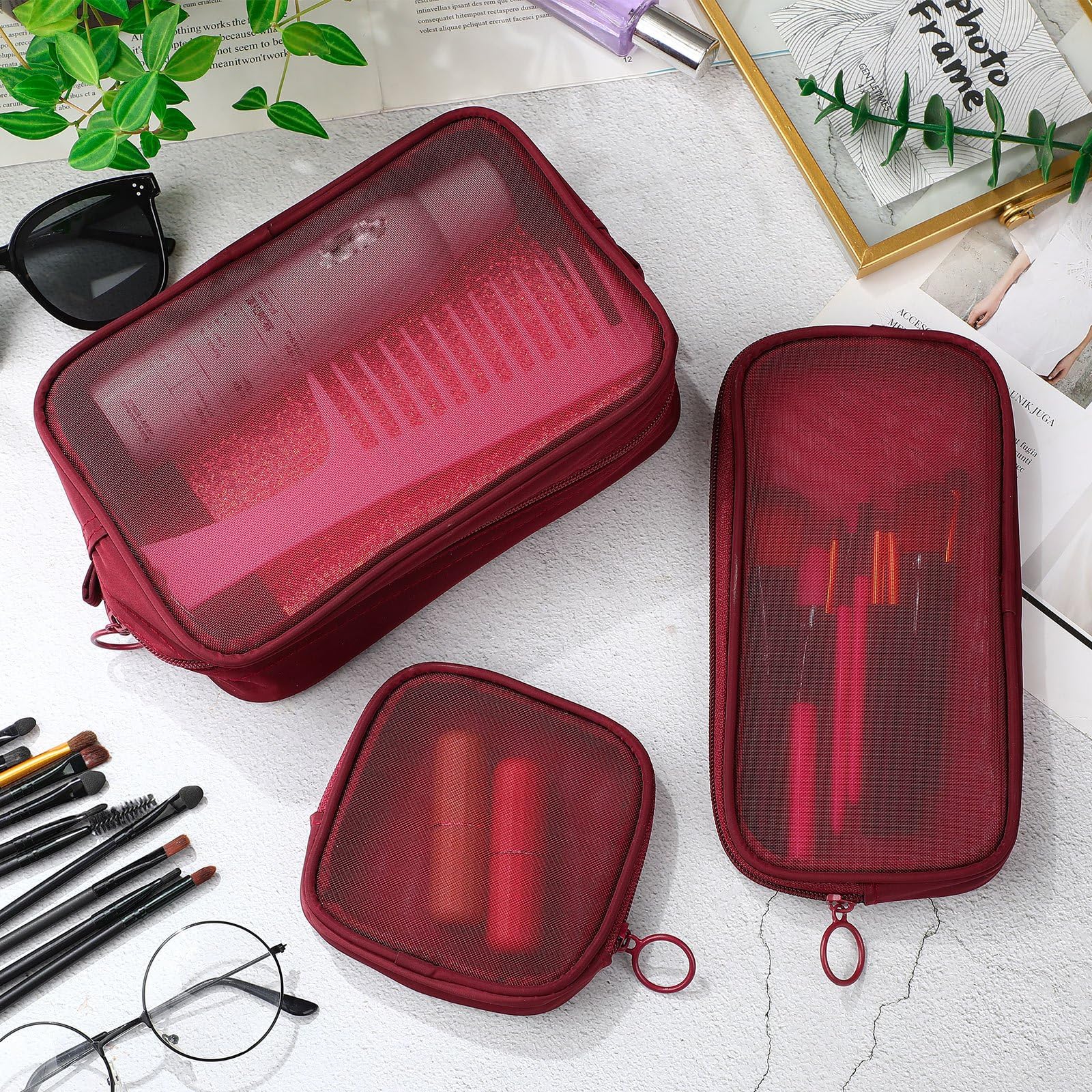 Weewooday multi-functional mesh bag as cosmetic and travel organizer
