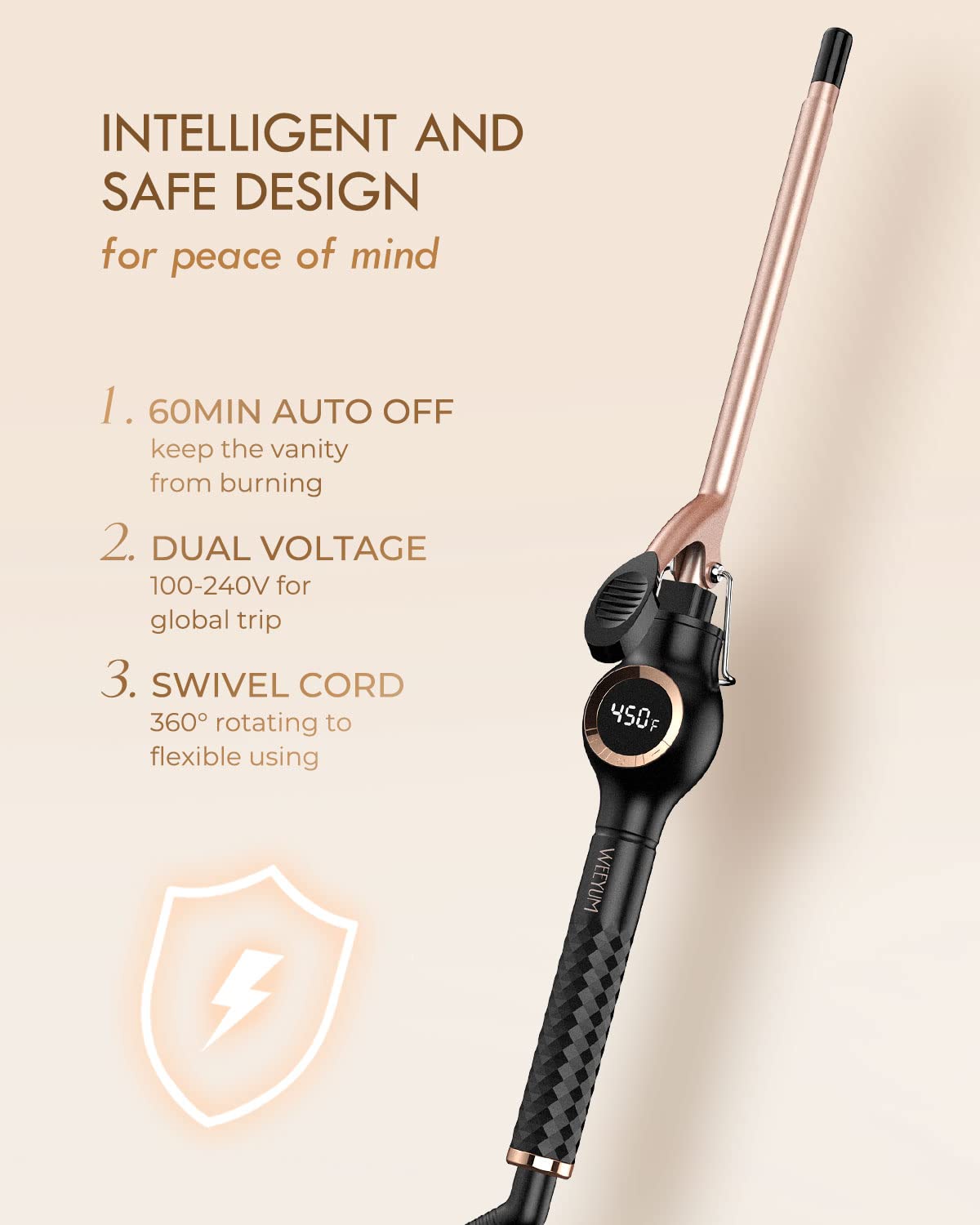 Weeyum dual voltage 100–240V makes it travel-ready