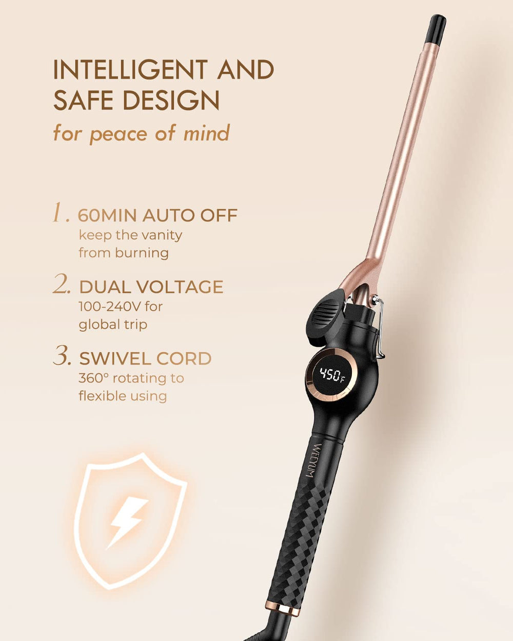 Weeyum dual voltage 100–240V makes it travel-ready