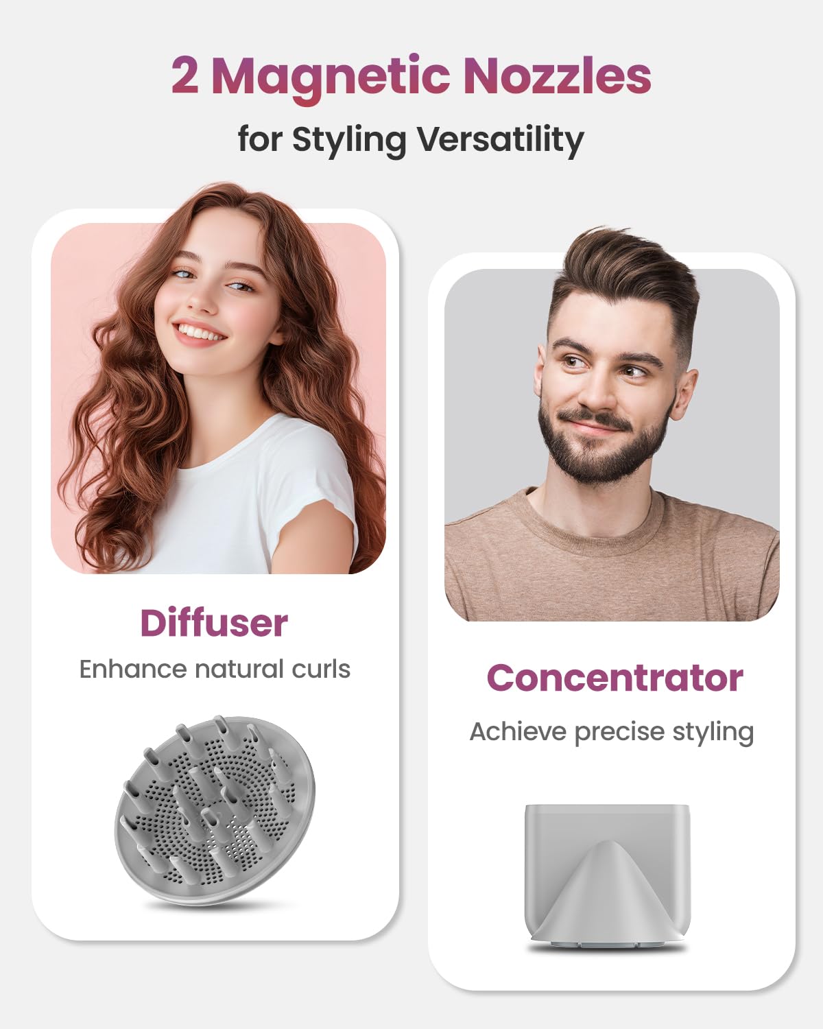 Weeyum magnetic nozzles attach securely for quick, flexible styling