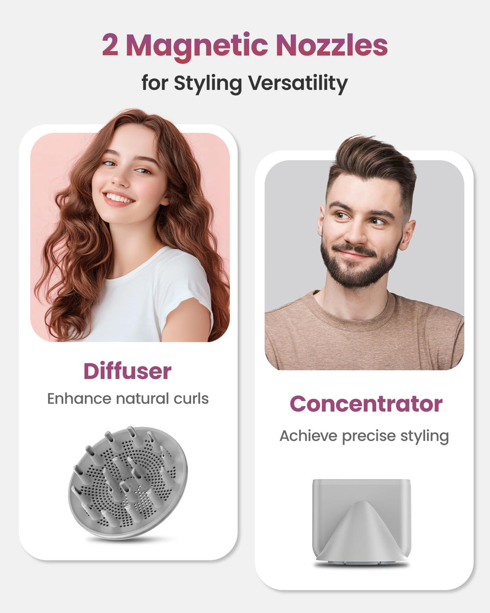 Weeyum magnetic nozzles attach securely for quick, flexible styling