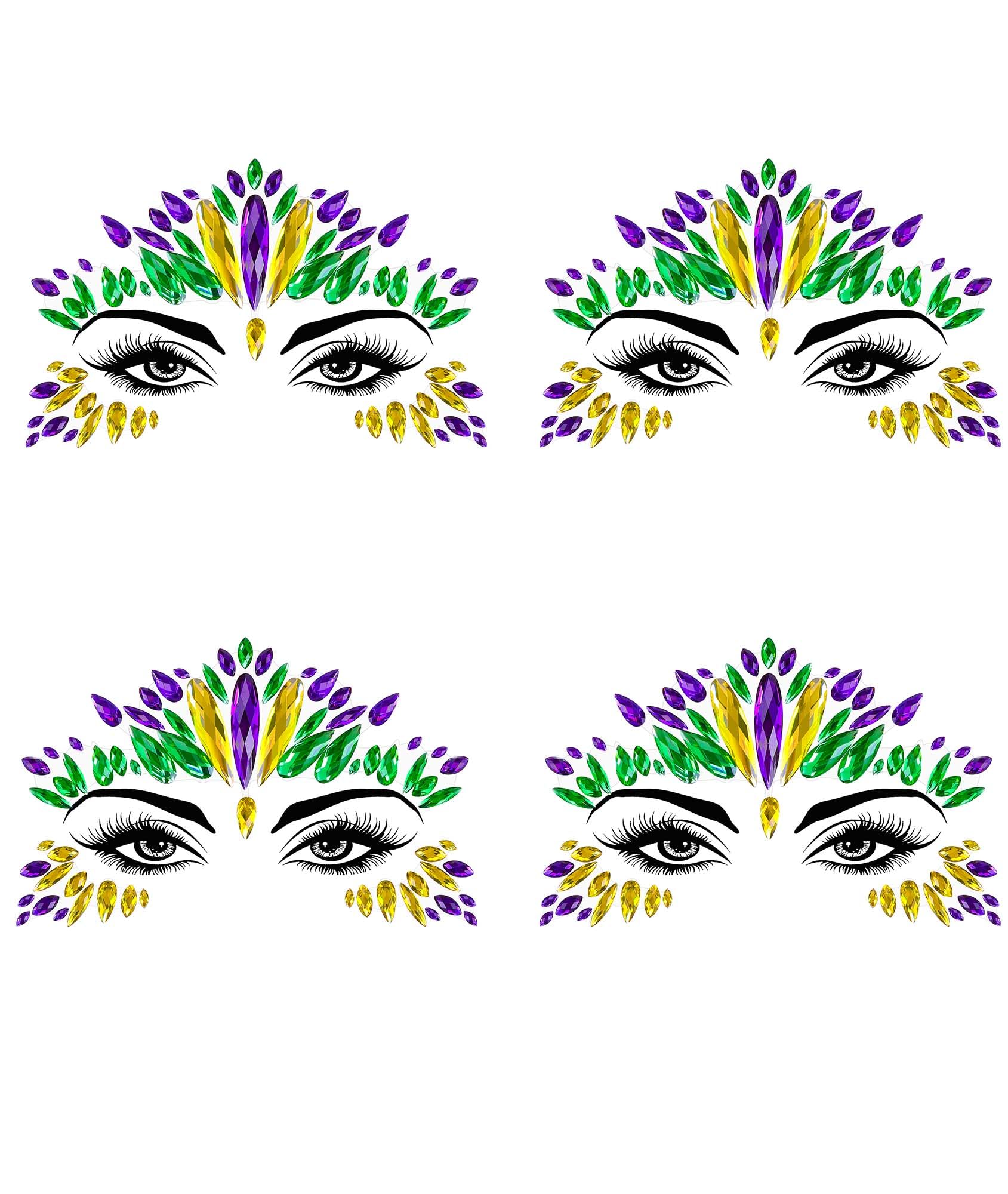 Joyas faciales Wehhbtye Mardi Gras para ojos, brillo llamativo para la mirada.
