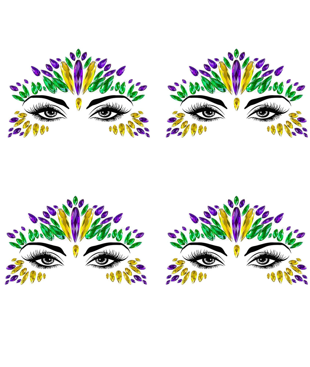 Joyas faciales Wehhbtye Mardi Gras para ojos, brillo llamativo para la mirada.