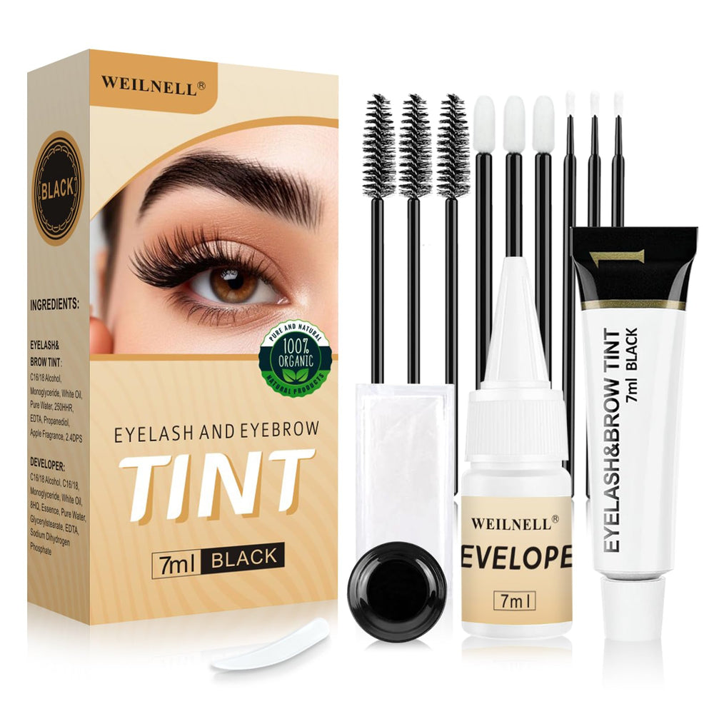 WEILNELL kit color pestañas cejas negro: empaque listo para uso en casa