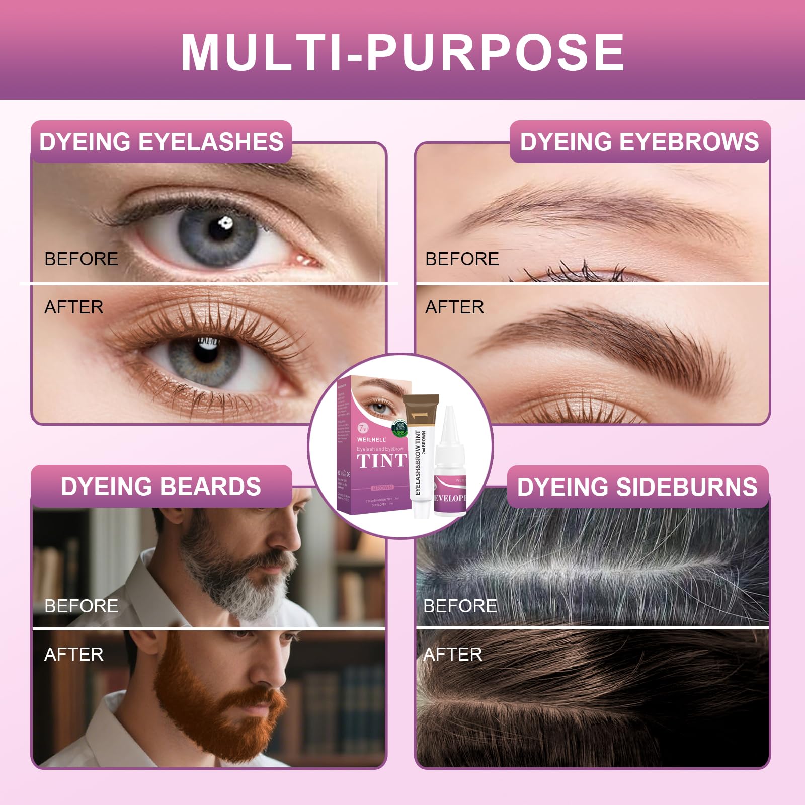 WEILNELL muestra coloracion cejas pestanas tono marrón claro guía visual