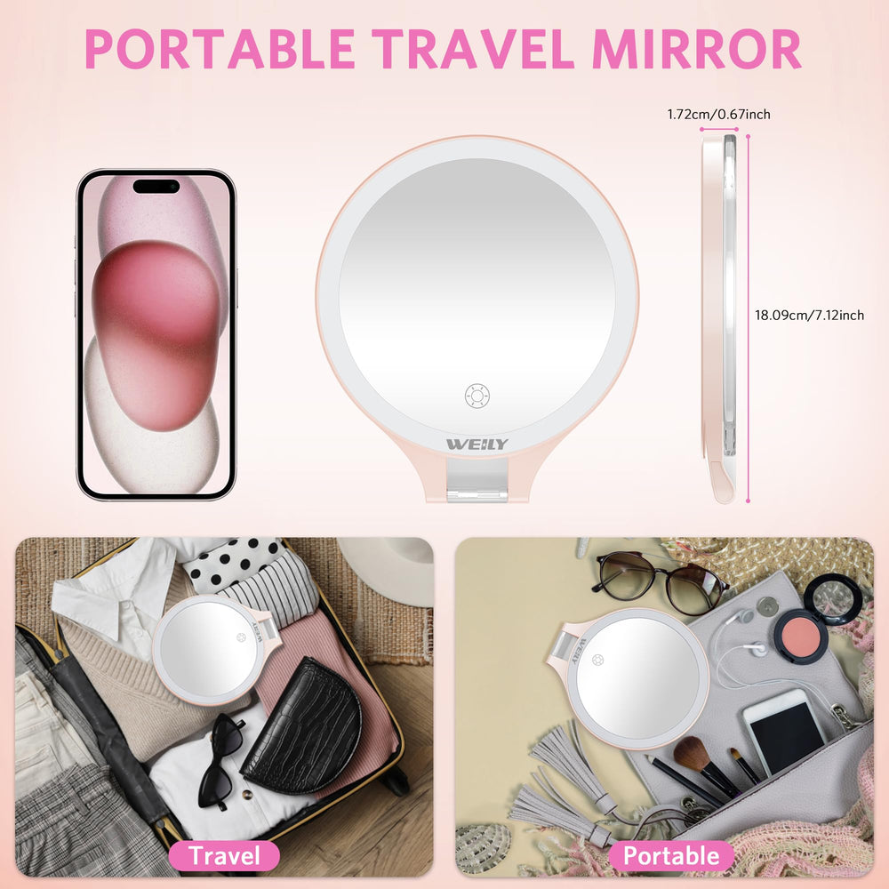 WEILY magnifying mirror folded-compact for easy packing and travel storage.