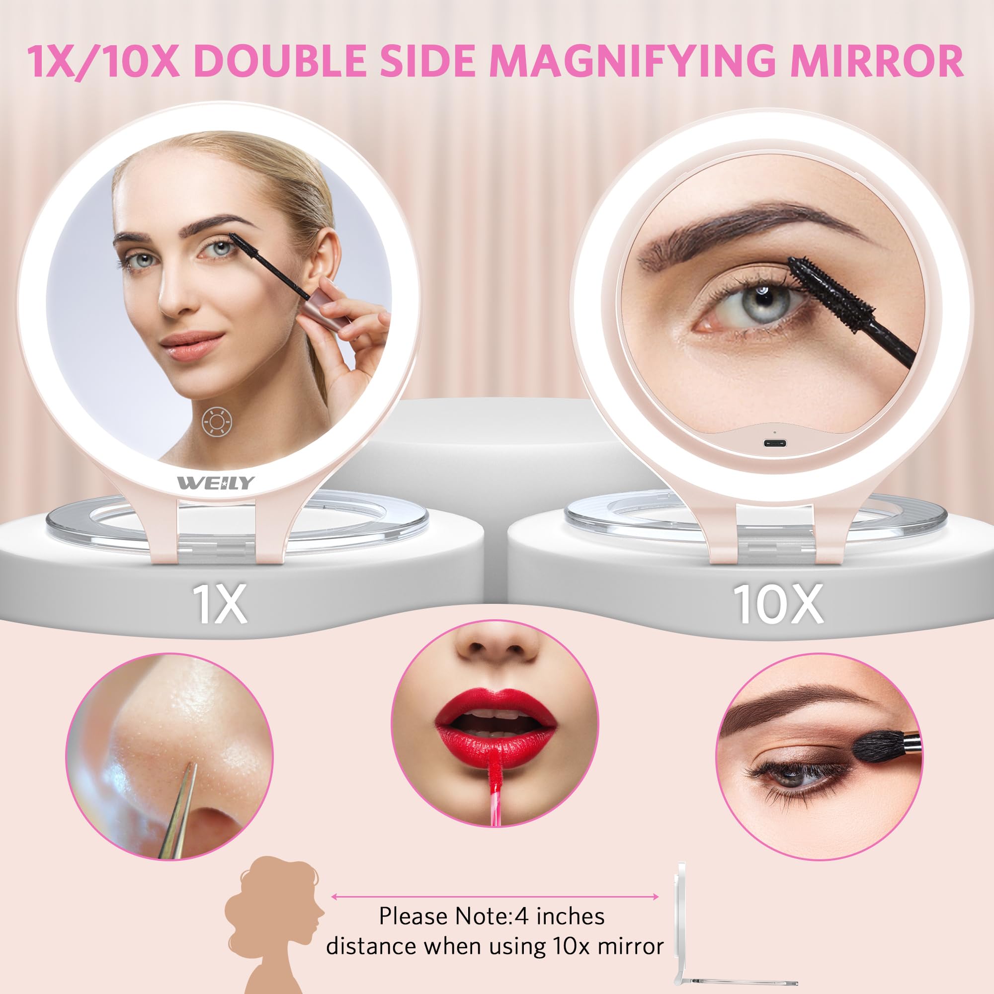 WEILY magnifying mirror natural light shows true color for daytime makeup.
