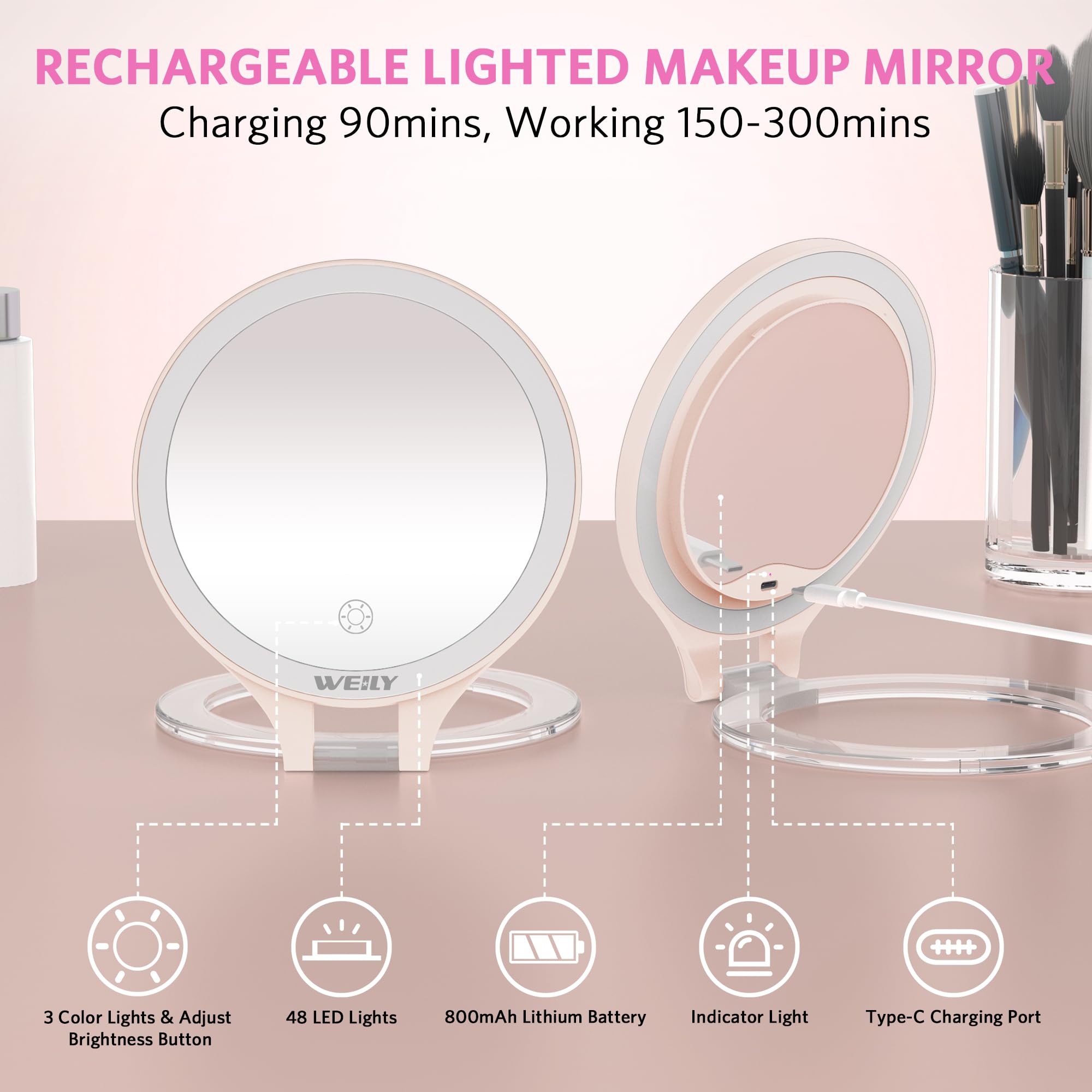 WEILY magnifying mirror rotatable-stand offers versatile angles for makeup sessions.