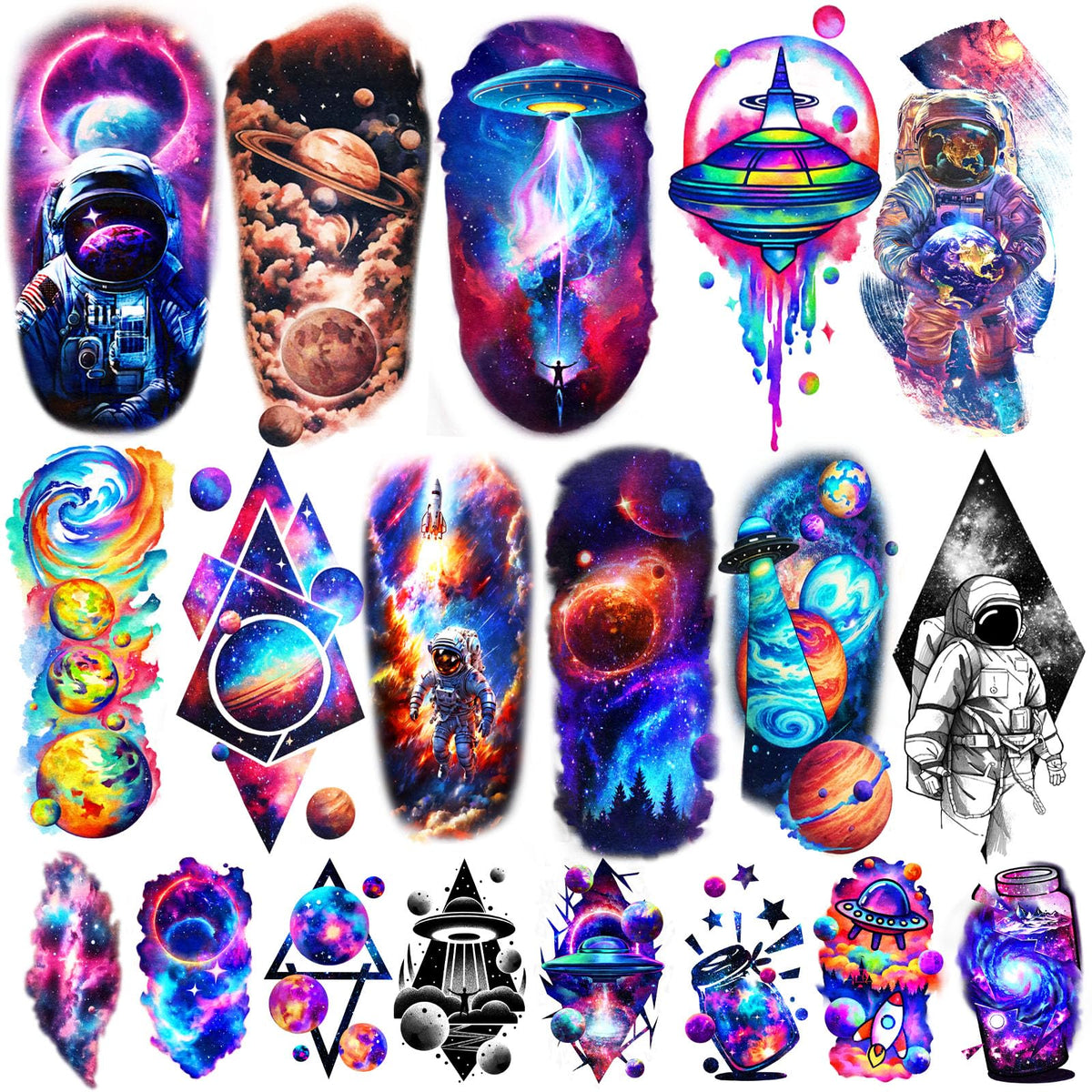 Weipbwor 77 sheets temporary tattoos with space planet designs, ideal for parties and photos.