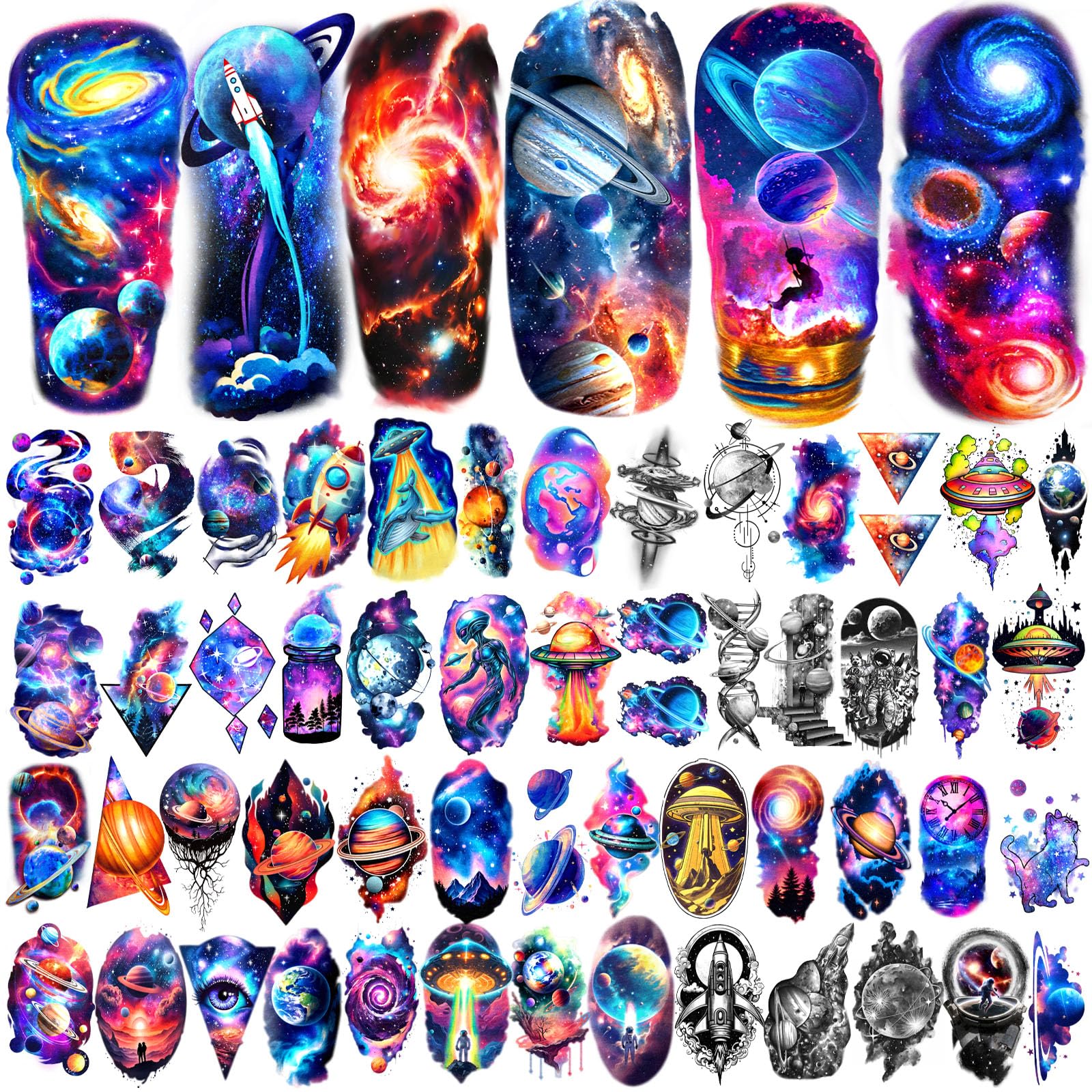 Weipbwor astronaut rockets half sleeve tattoo design, quick application for events and costumes.