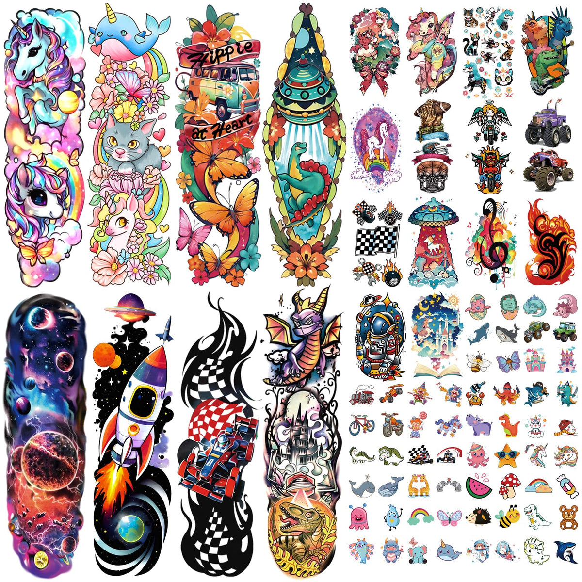 Weipbwor tattoo full-arm designs for kids' imaginative play and standout party looks.