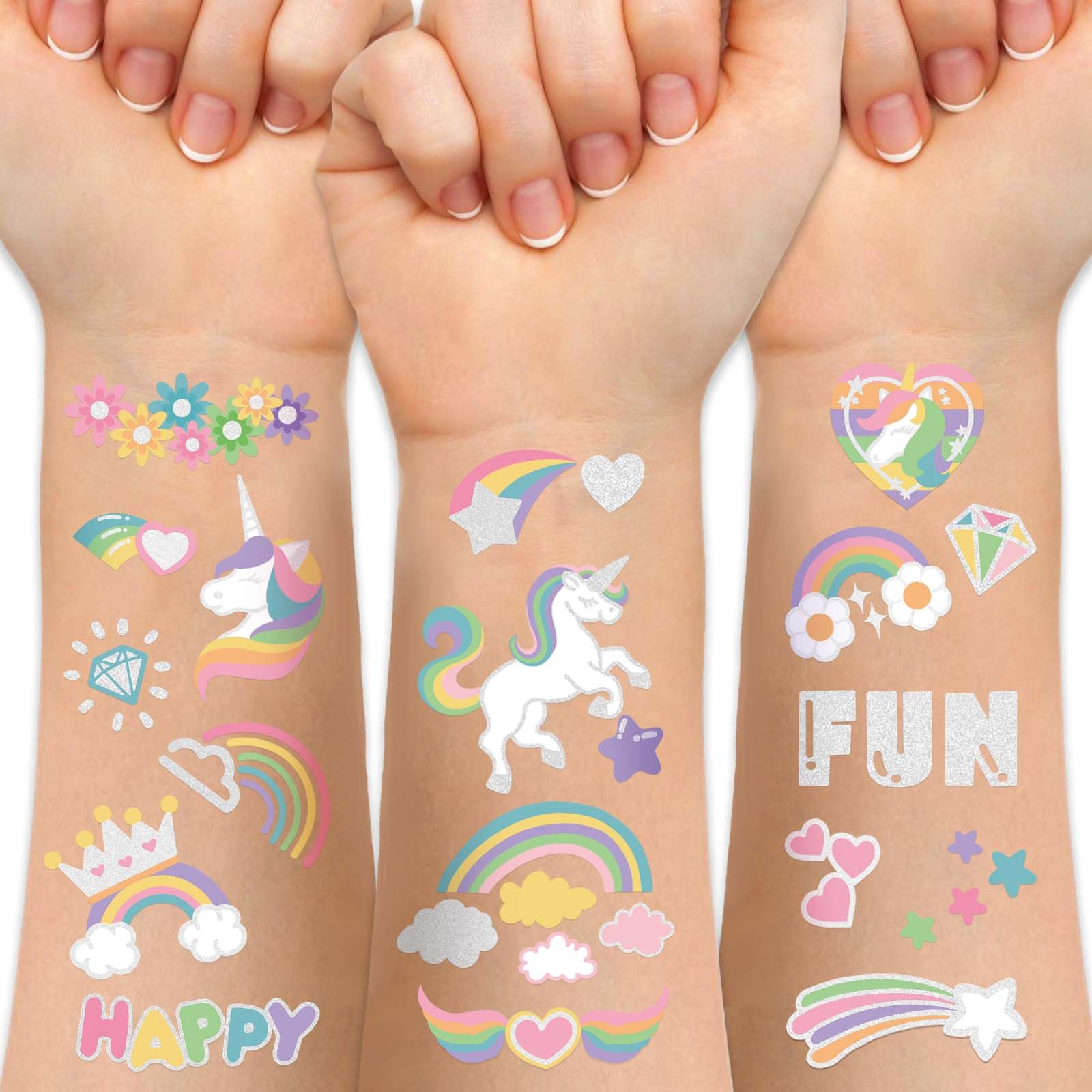 Weipbwor unicorn tattoo set with large designs for kids' parties