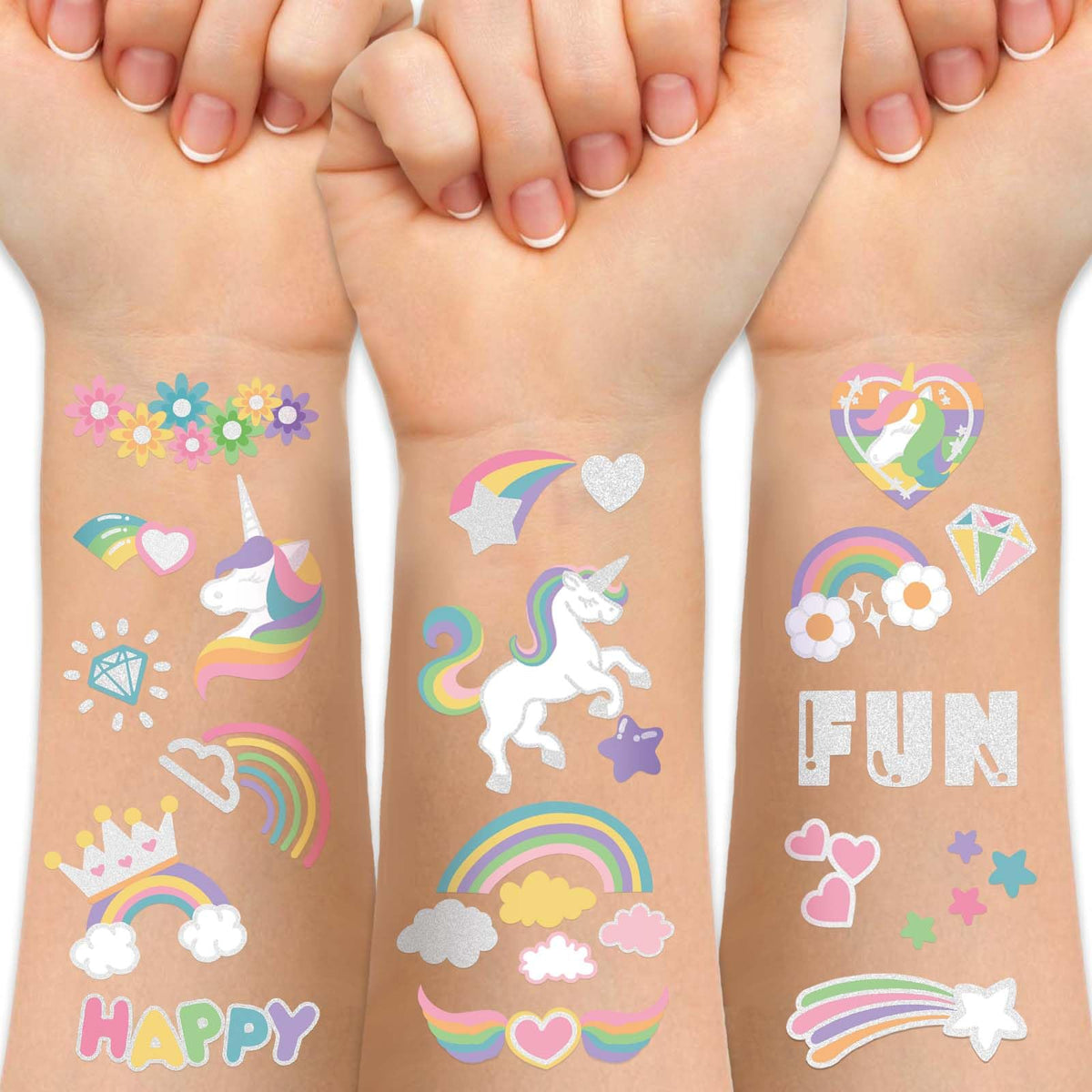 Weipbwor unicorn tattoo set with large designs for kids' parties