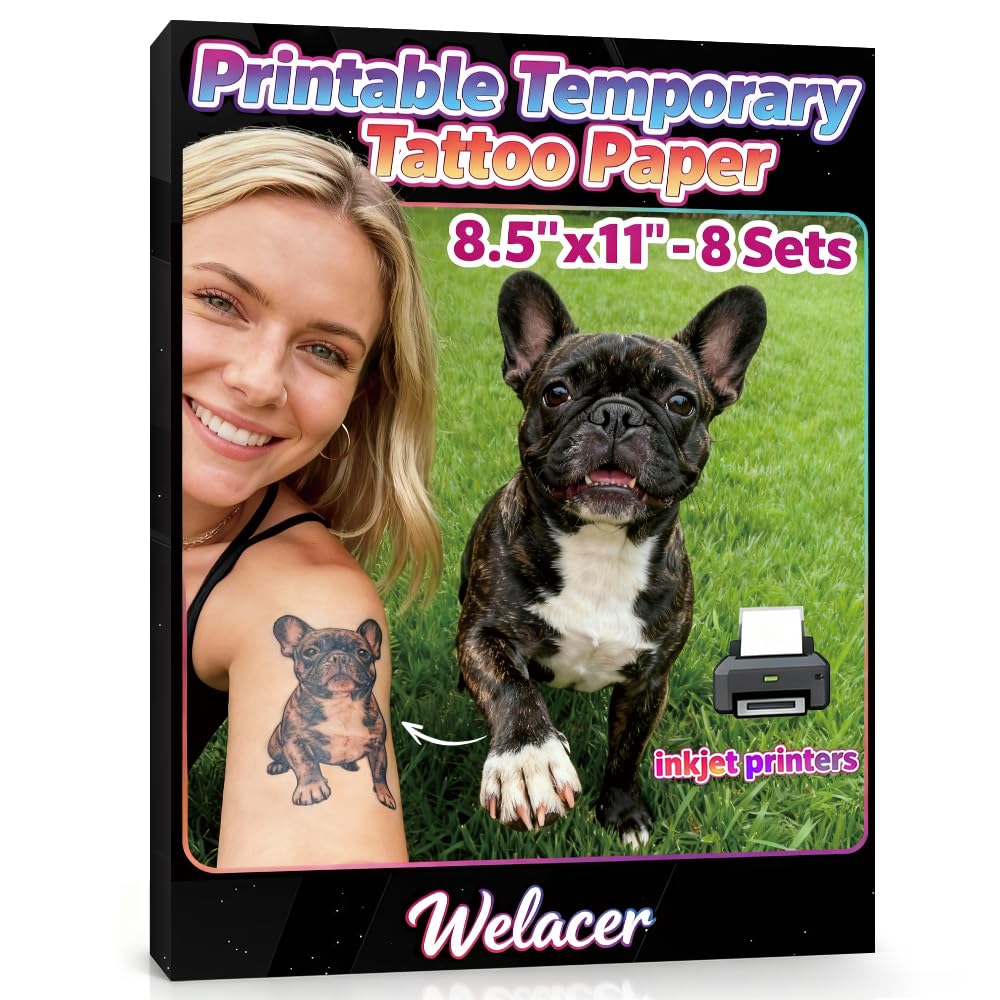 Welacer papel tatuajes temporales, impresión en tinta para casa, 8 hojas