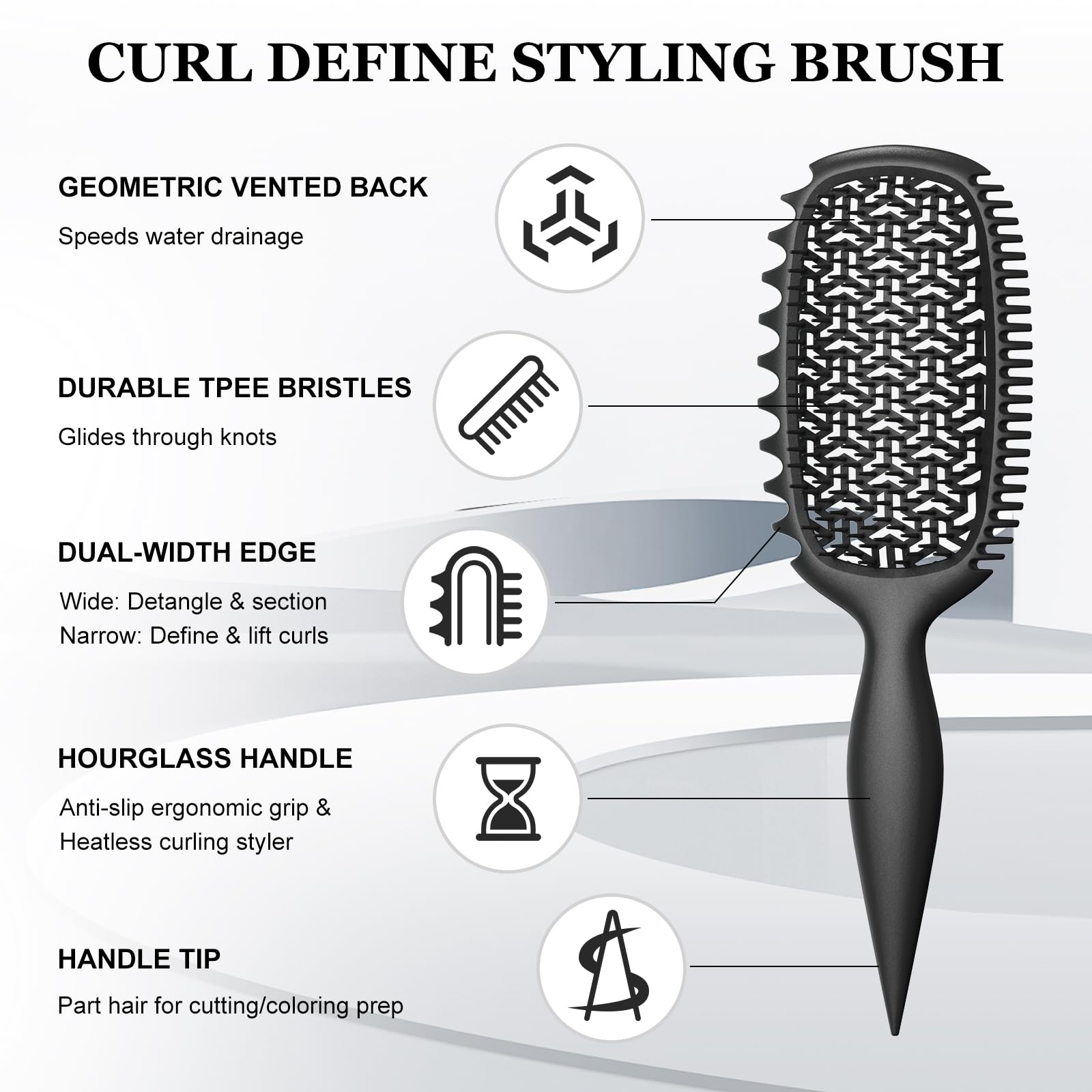Weldilgit curl brush narrow-tooth shapes uniform curl clumps from root to tip.
