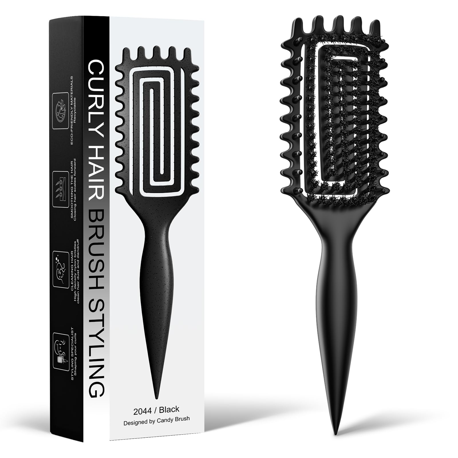 Weldilgit Curly Hair Brush with soft boar bristles detangles curls gently.