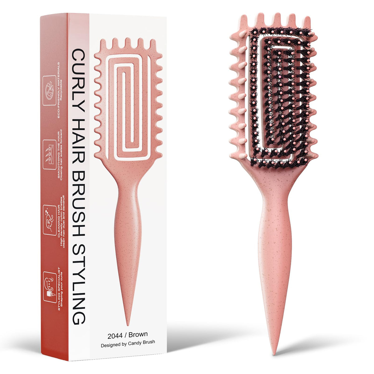 Weldilgit Curly Hair Brush with soft boar bristles detangles curls smoothly and reduces frizz.