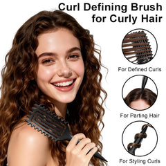 Weldilgit Curly Brush used on wet hair distributes leave-in evenly for curl definition.