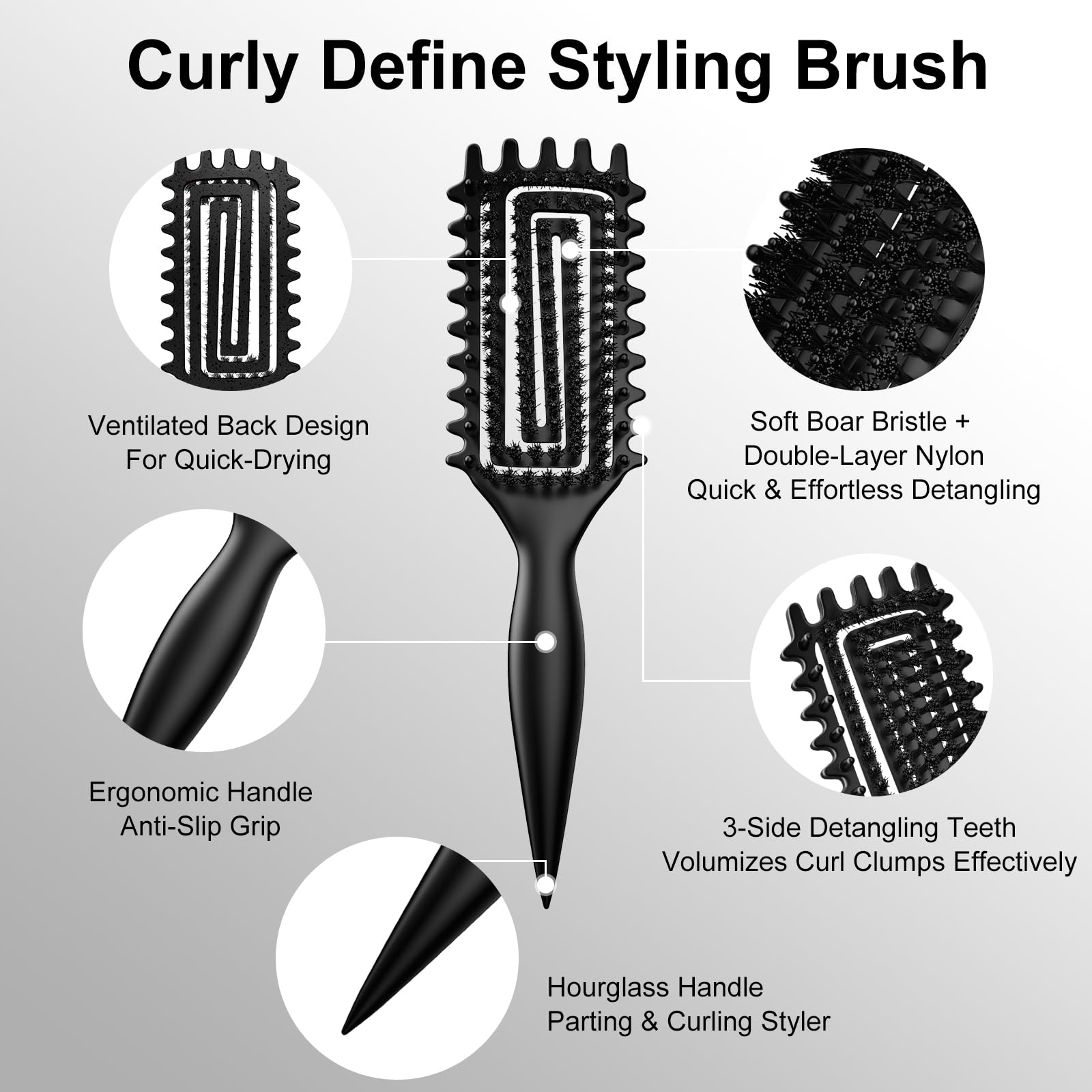 Weldilgit Curly Brush shows wide teeth shaping defined curls with ease.