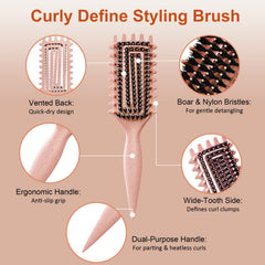 Weldilgit Curly Hair Brush with wide teeth detangles and defines curl clumps.