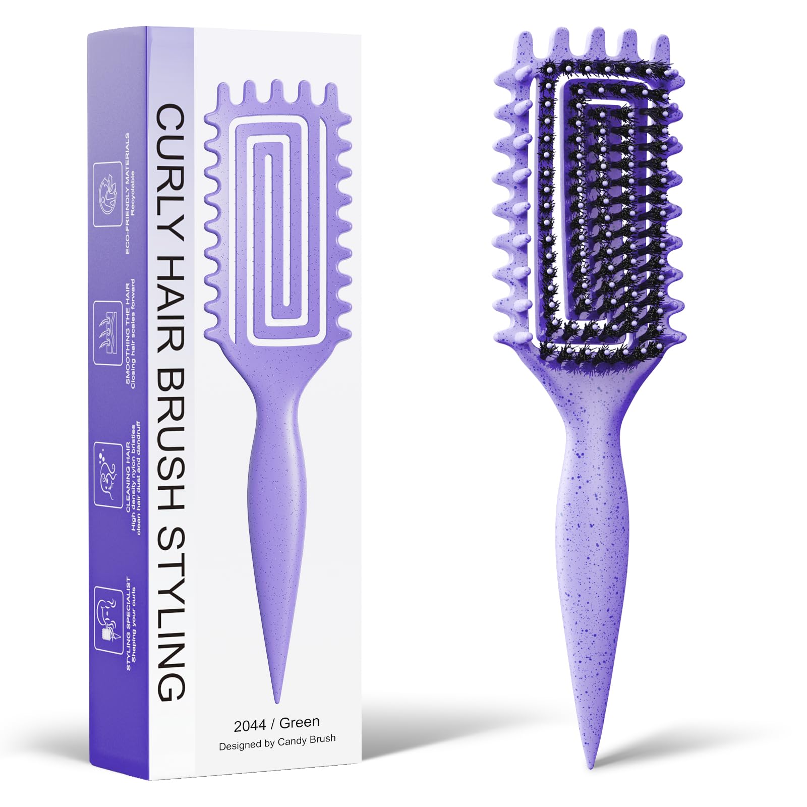 Weldilgit Curly Hair Brush close-up with soft boar bristles for gentle detangling and curl definition.