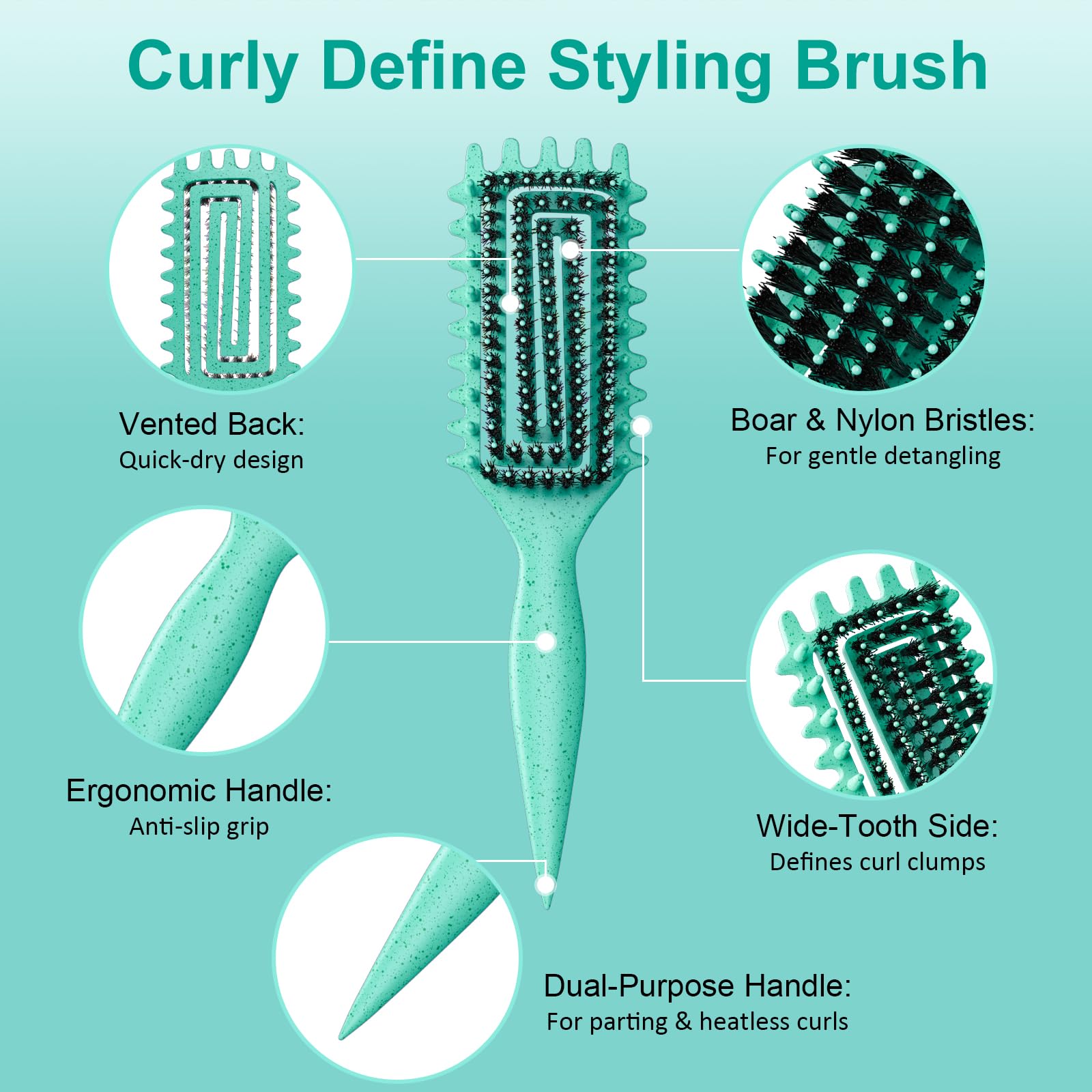 Weldilgit Curly Hair Brush wide-teeth detangler for even product distribution on wet curls.