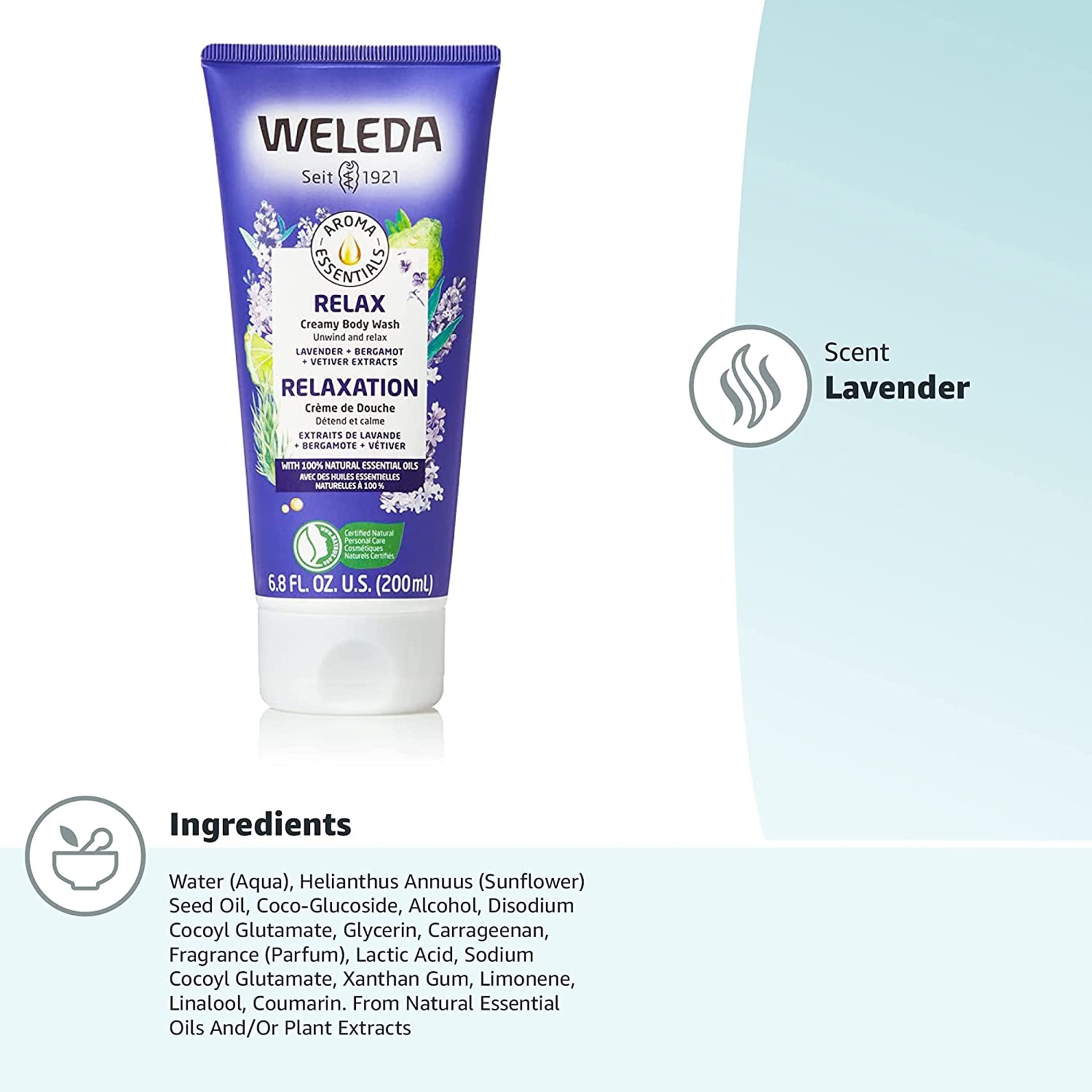Weleda Aroma Essentials Relax etiqueta libre de parabenos para cuidado ligero