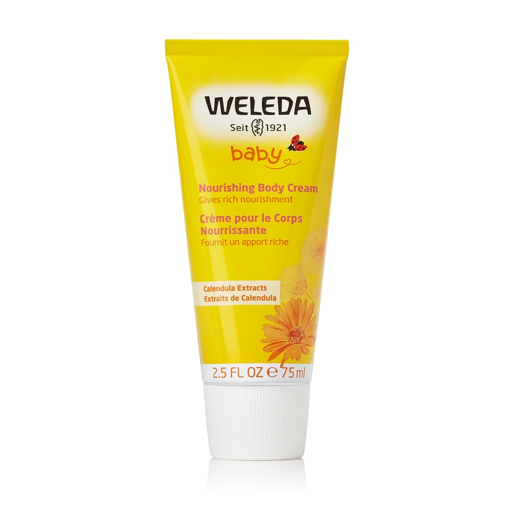 Weleda Calendula crema corporal para bebé en tubo, hidratación suave para piel delicada.