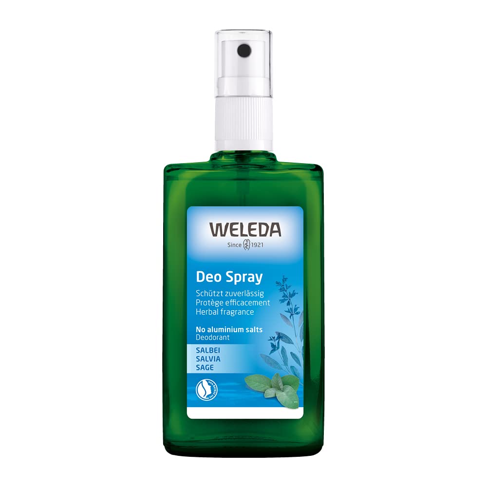 Weleda desodorante de salvia en botella de cristal, uso diario