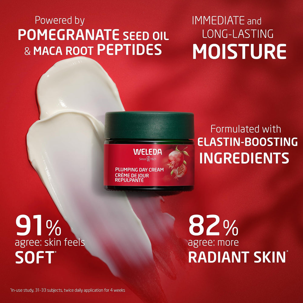Weleda Plumping Day Cream applied on skin appears hydrated and smooth.