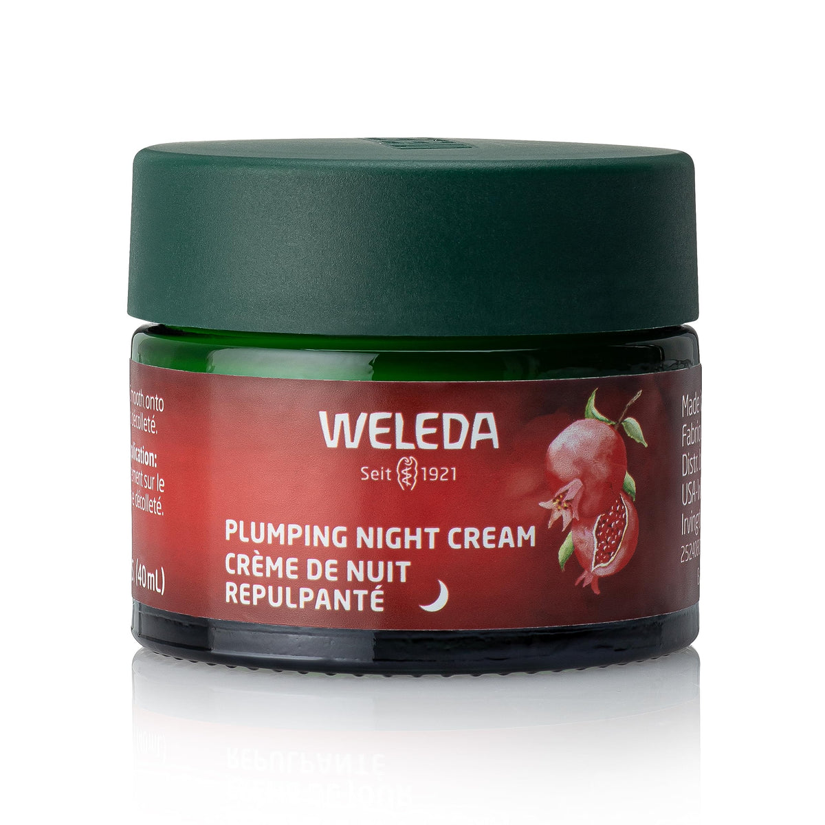 Weleda plumping night cream jar for overnight hydration.