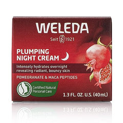 Weleda plumping night cream texture closeup highlights silky, nourishing feel.