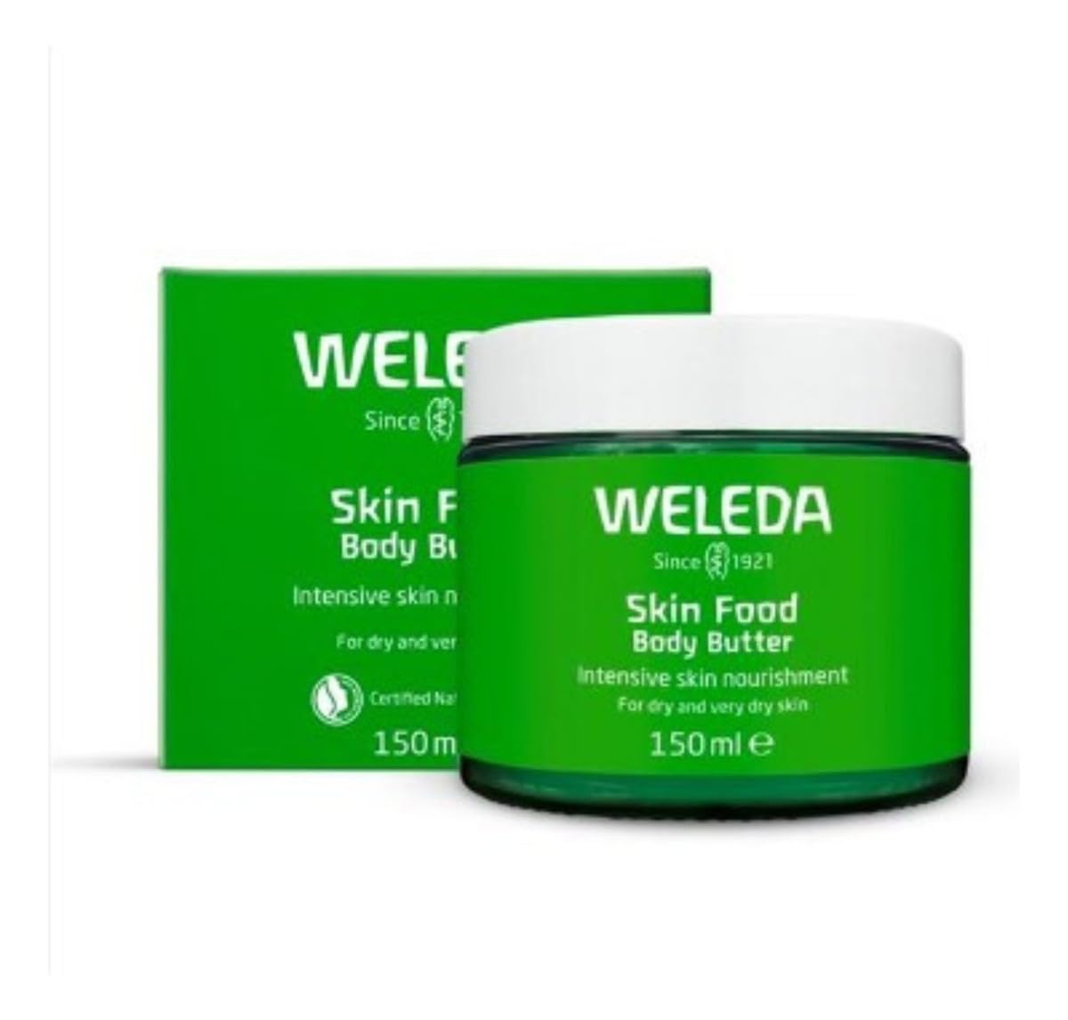Weleda Skin Food Body Butter en bote de cristal sostenible, hidratación profunda para piel seca