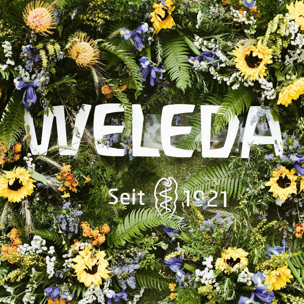 Weleda Skin Food Body Lotion paraben-free label visible on packaging.