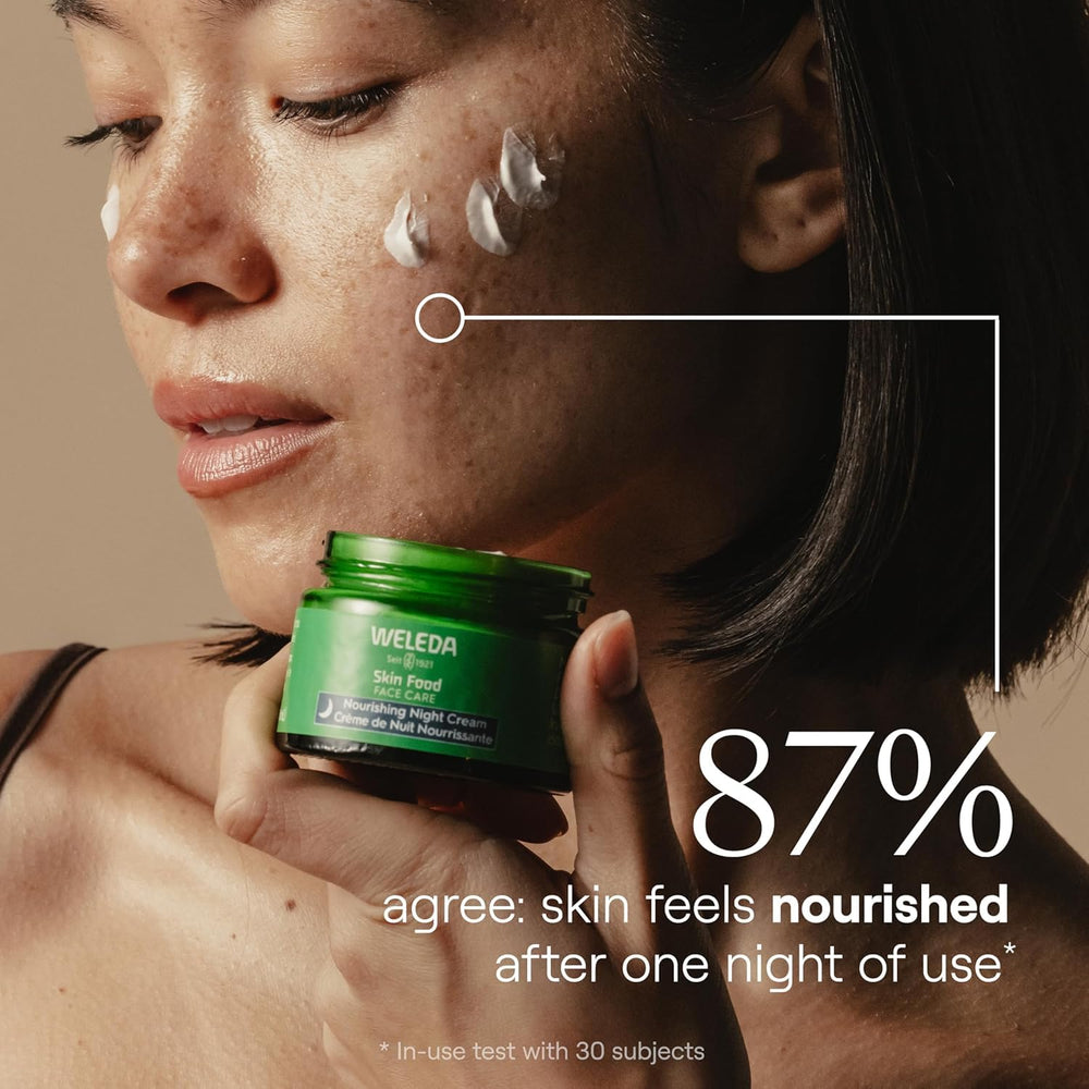 Applying Weleda Skin Food Night Cream during a nighttime skincare routine