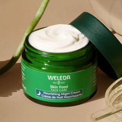 Weleda Skin Food Night Cream dispensing pump ready for application