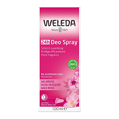 Botella de vidrio reciclable de Weleda Wild Rose para uso diario.
